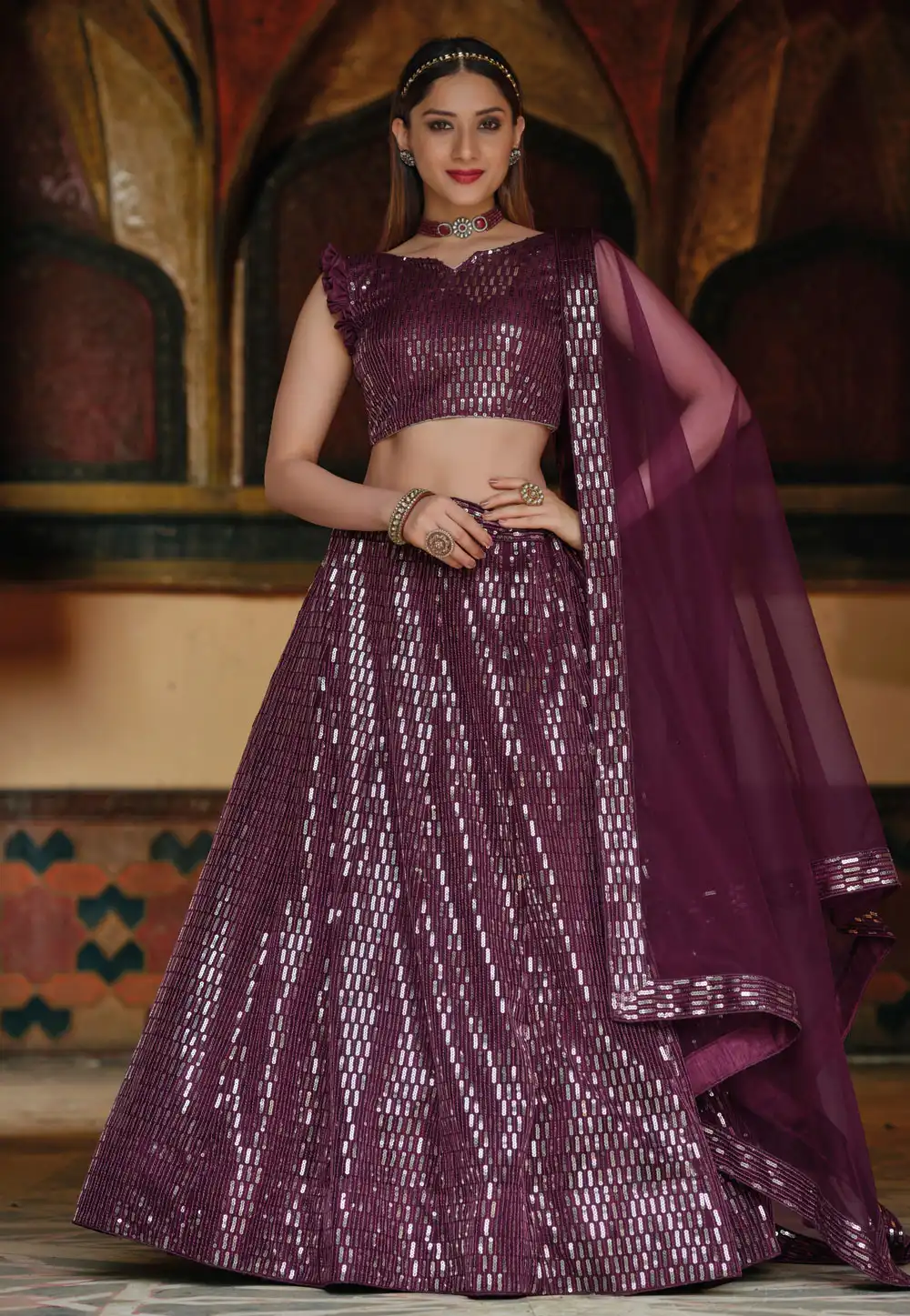 Purple Net A Line Lehenga Choli 243711