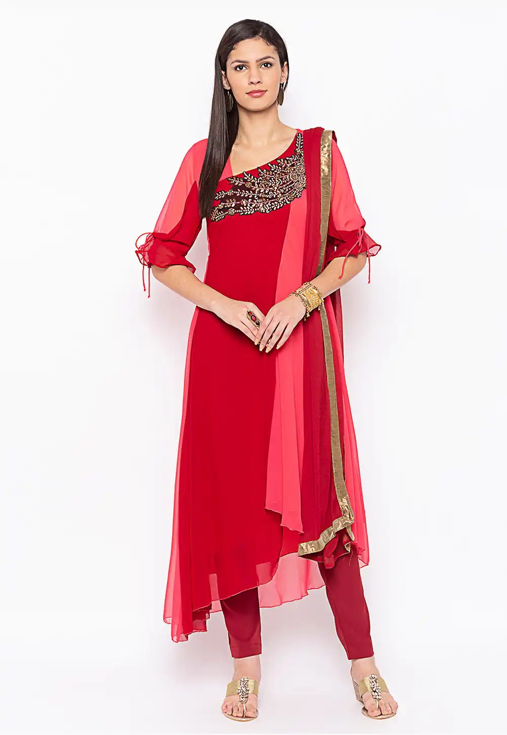 Maroon Georgette Readymade Kameez With Pant 246145