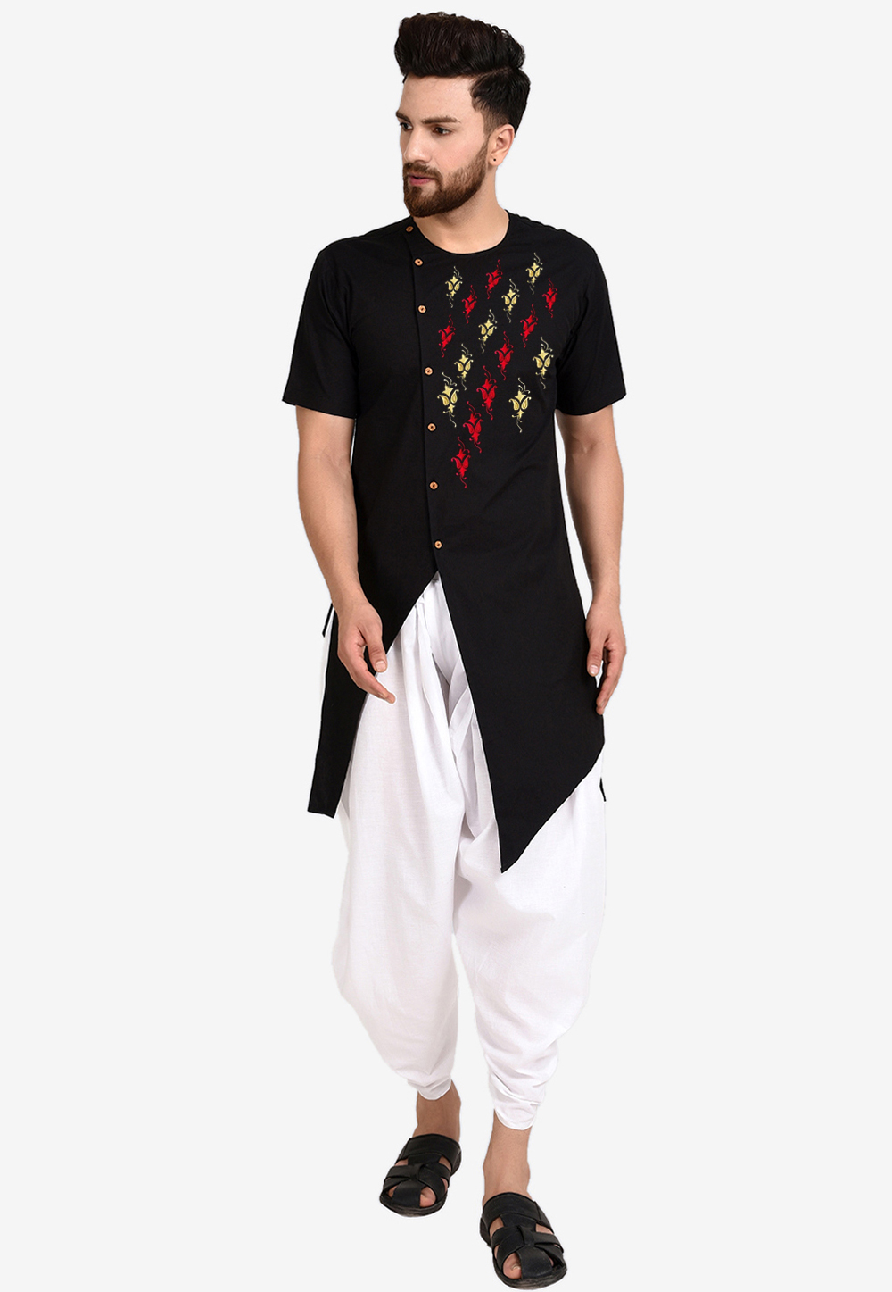 Black Cotton Dhoti Kurta 236173