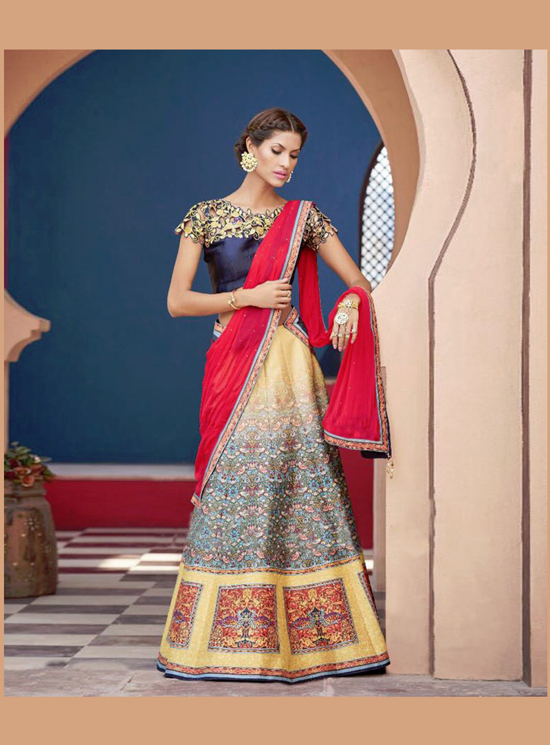 Beige Silk Printed Lehenga Choli 77513
