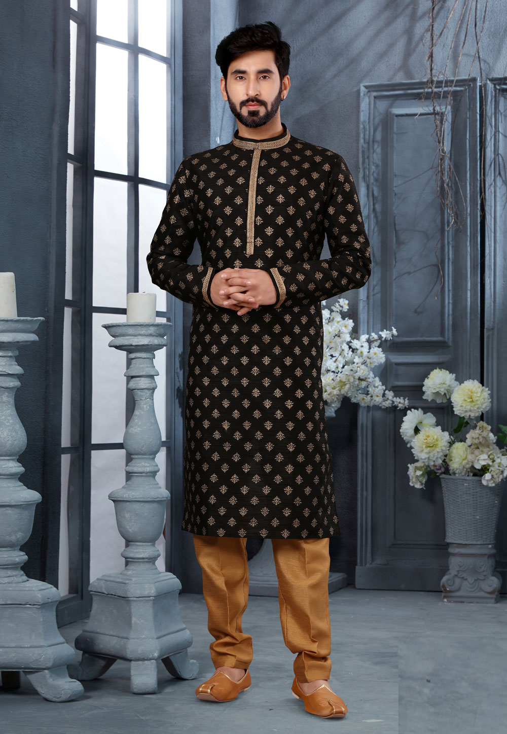Black Silk Kurta Pajama 250432