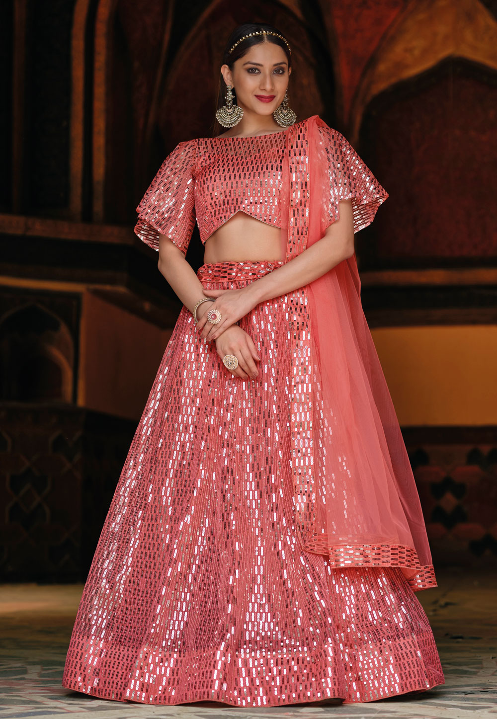 Pink Net A Line Lehenga Choli 243713