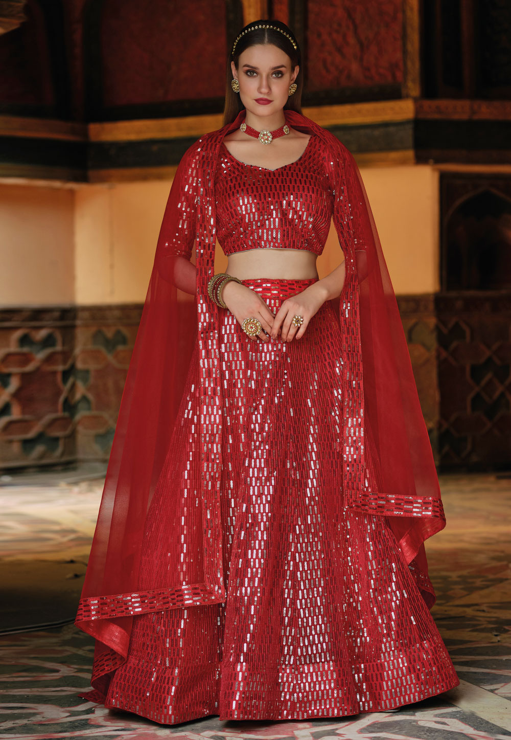Maroon Net A Line Lehenga Choli 243714