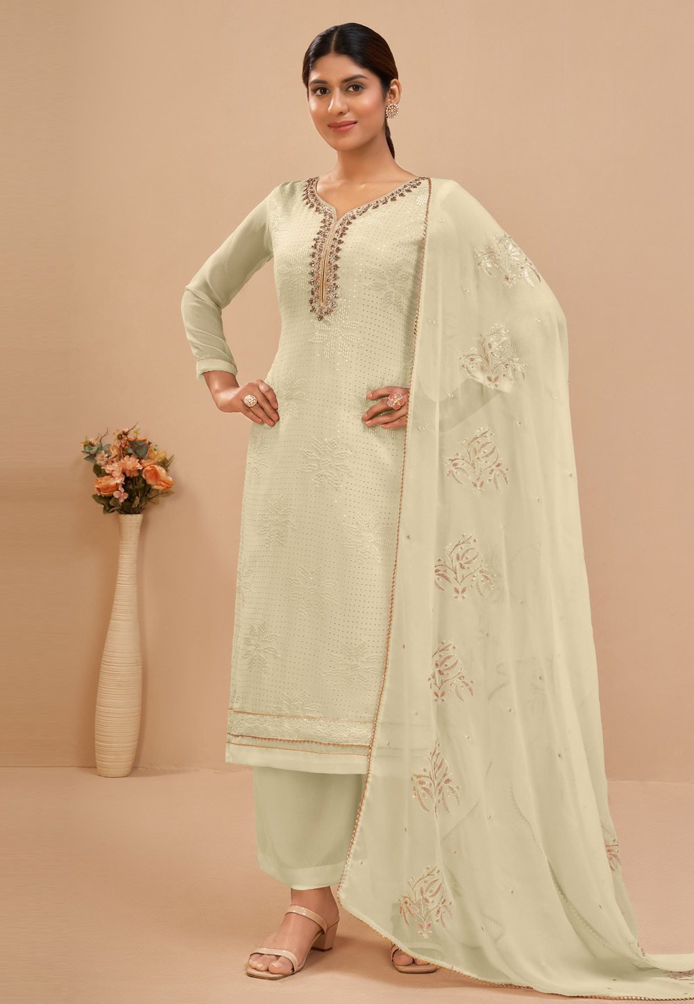 Beige Georgette Pakistani Suit 260334