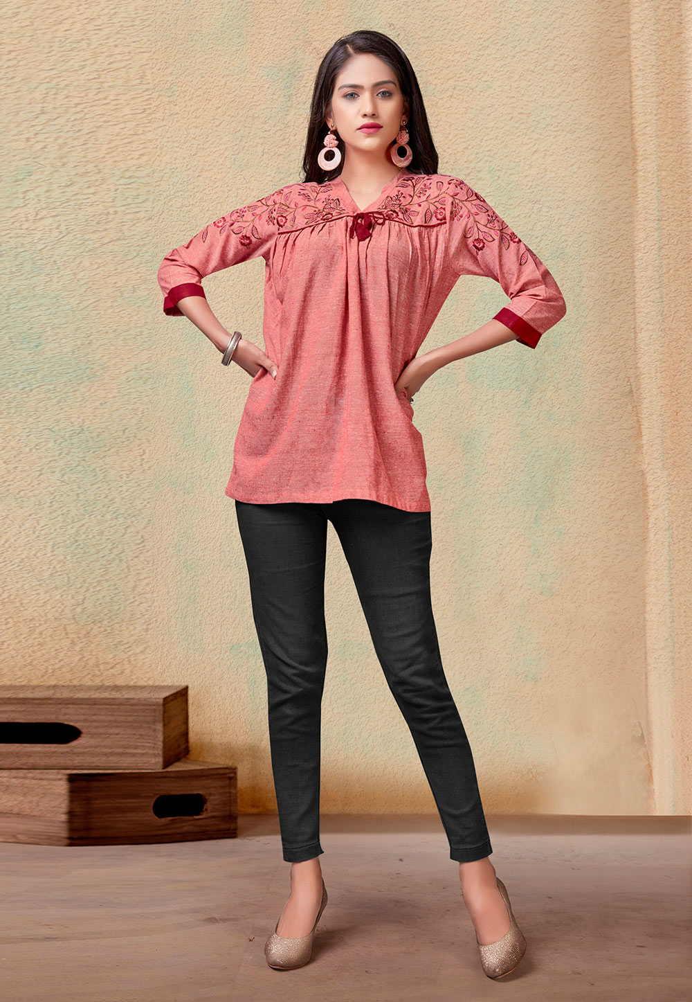 Pink Rayon Readymade Western Tops 212429