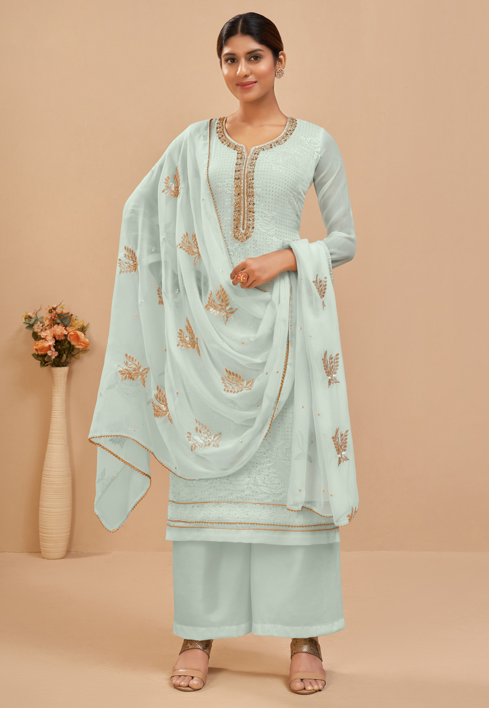 Sky Blue Georgette Palazzo Suit 260335