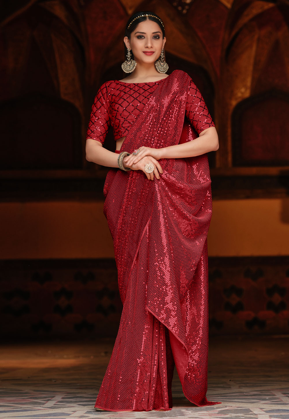 Maroon Designer Full Sequence Saree With Blouse 243225