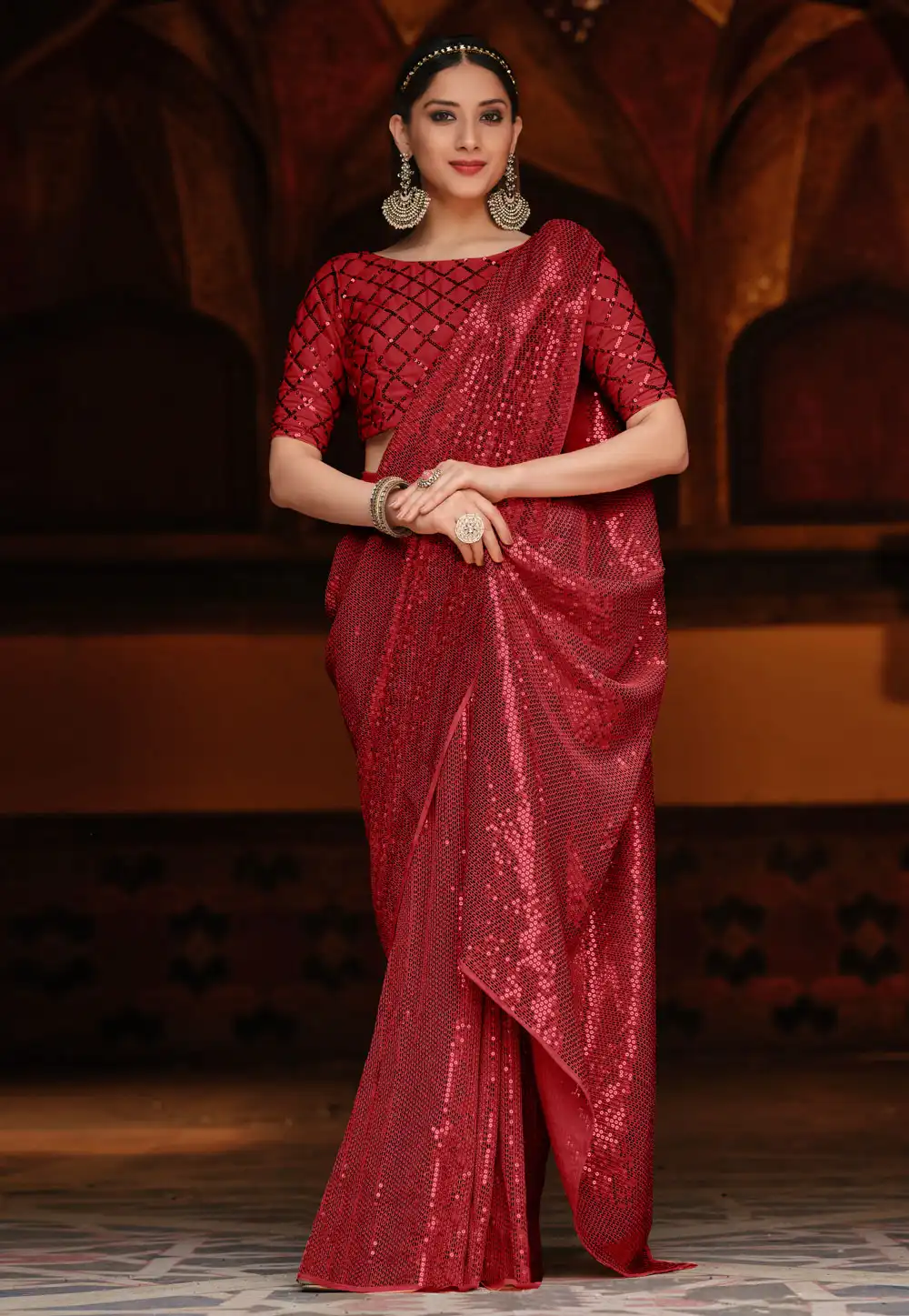 Maroon Designer Full Sequence Saree With Blouse 243225