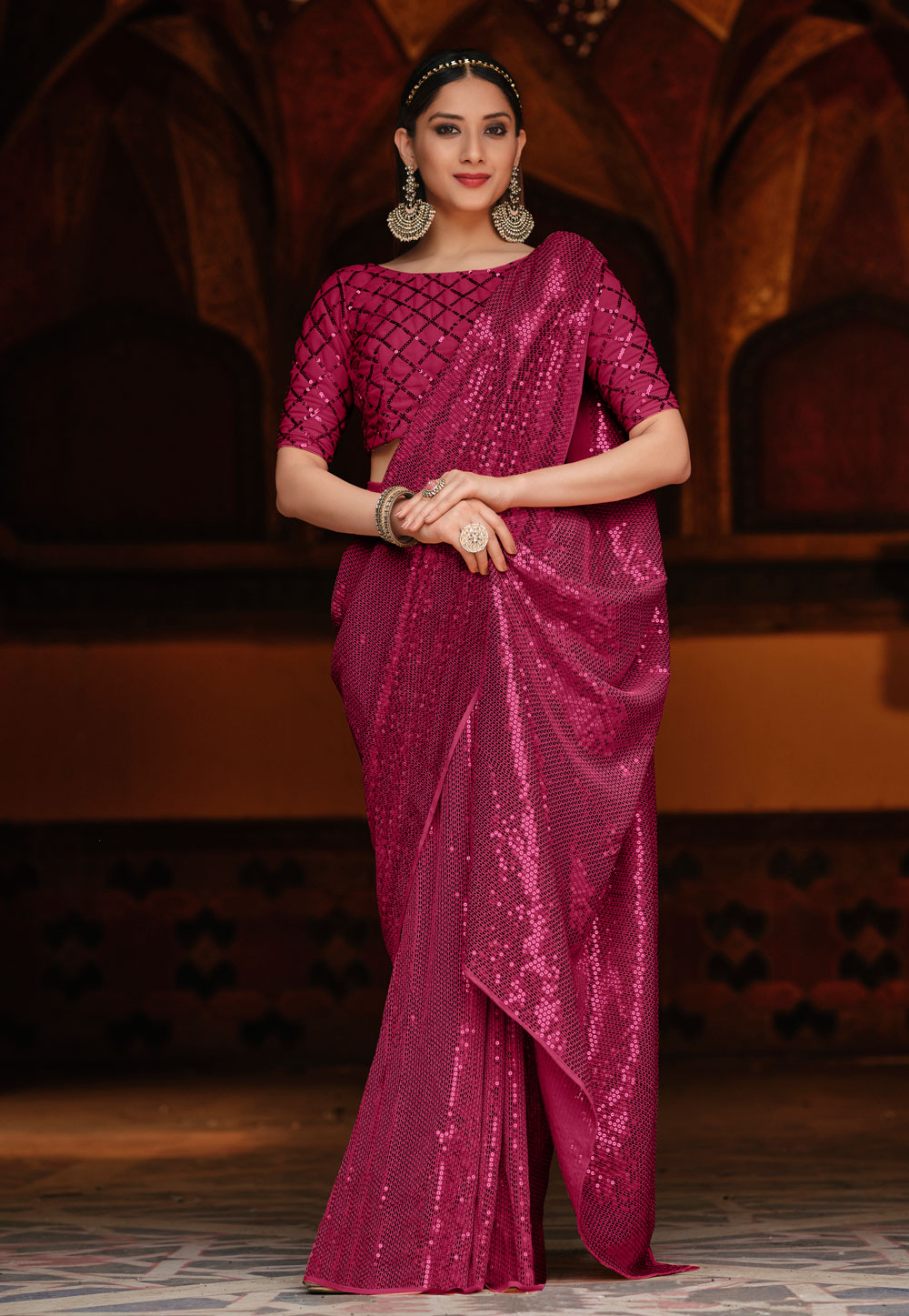 Magenta Designer Full Sequence Saree With Blouse 243227