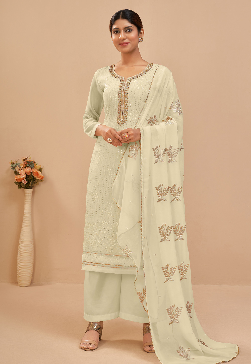 Beige Georgette Pakistani Suit 260338