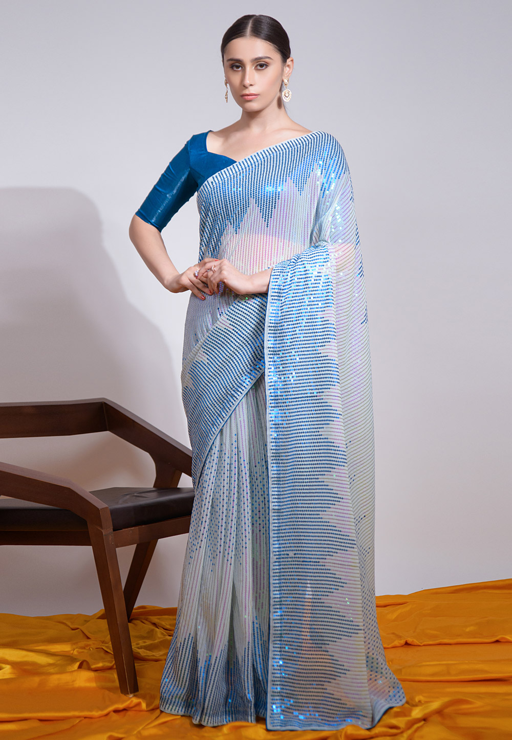 Sky Blue Georgette Sequence Saree 266037