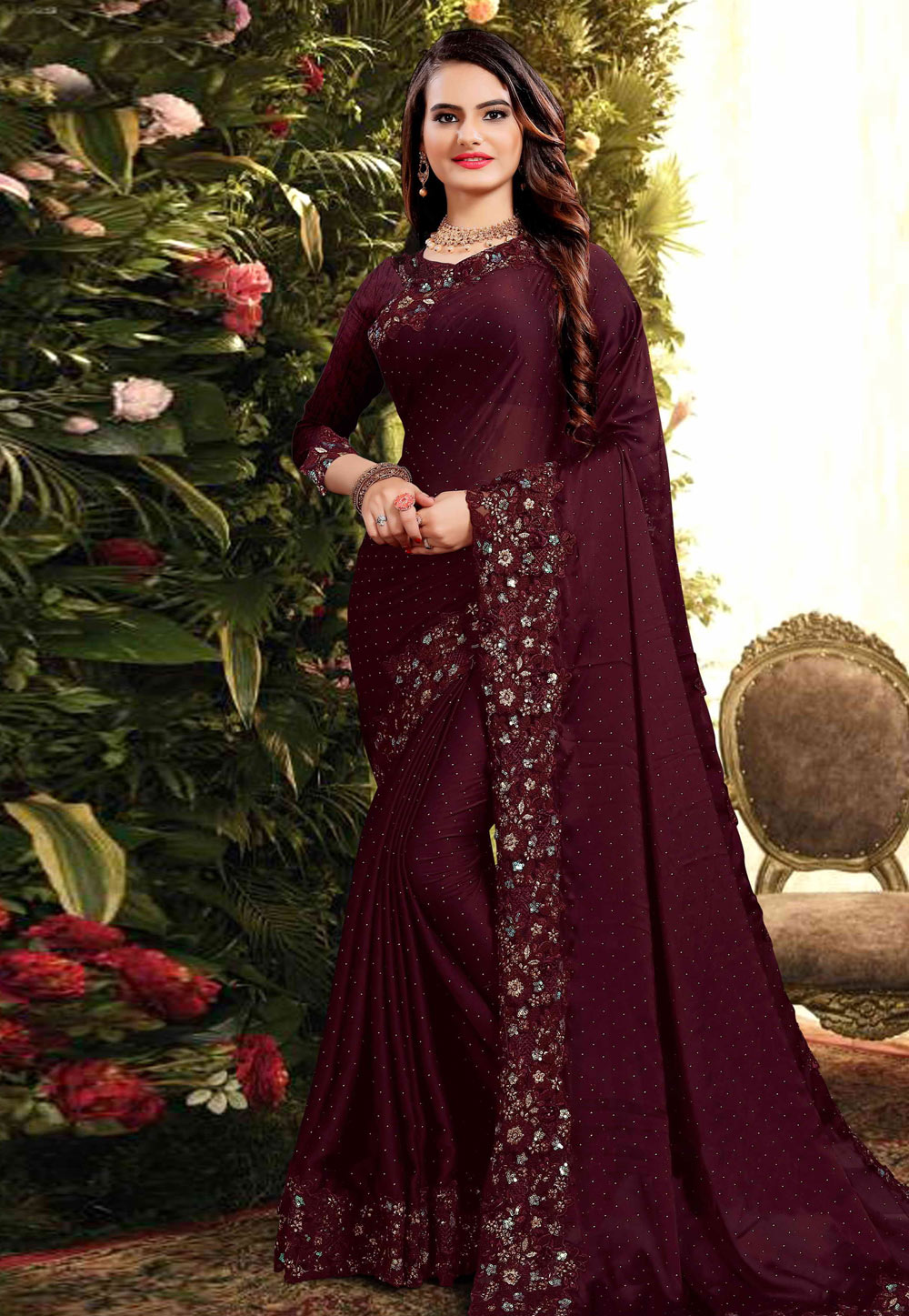 Wine Silk Festival Wear Saree 200874