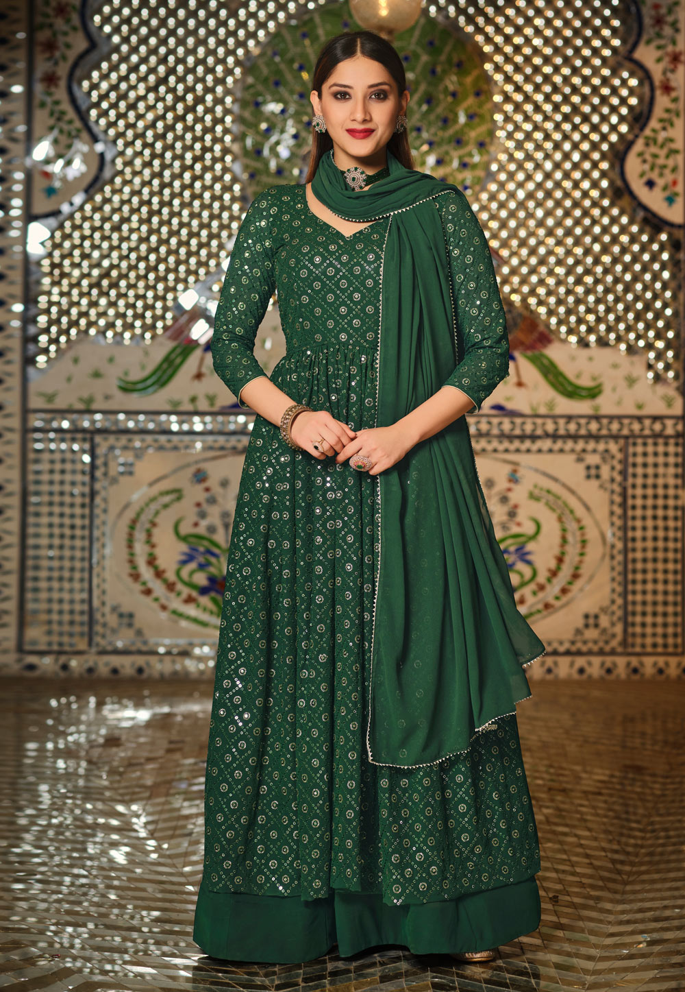Green Georgette Indo Western Lehenga Choli 247018
