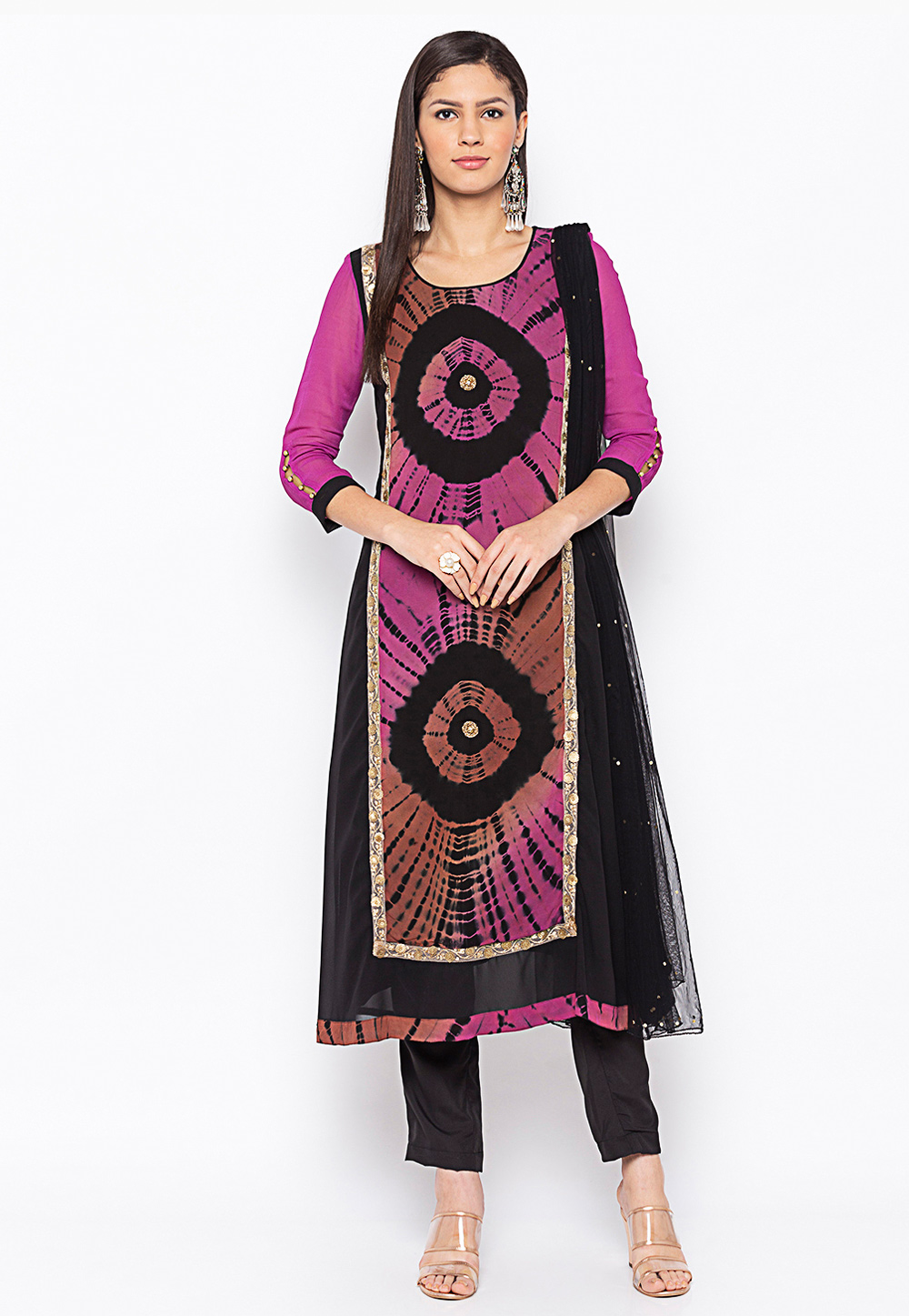 Purple Georgette Readymade Pant Style Suit 235555