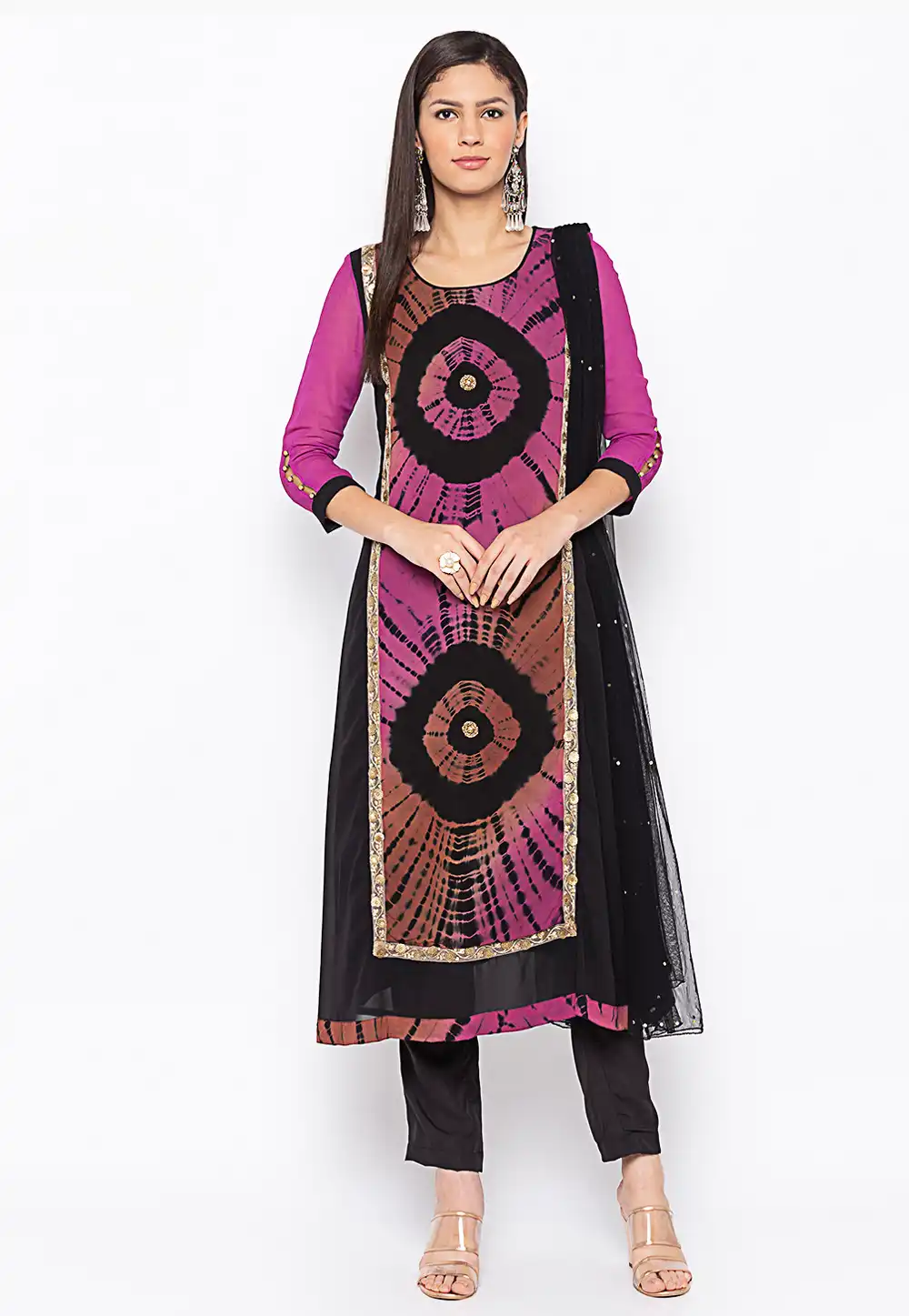 Purple Georgette Readymade Pant Style Suit 235555