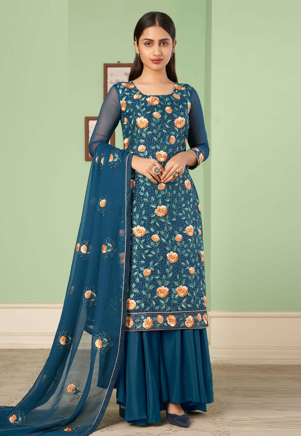 Teal Georgette Pakistani Suit 252110