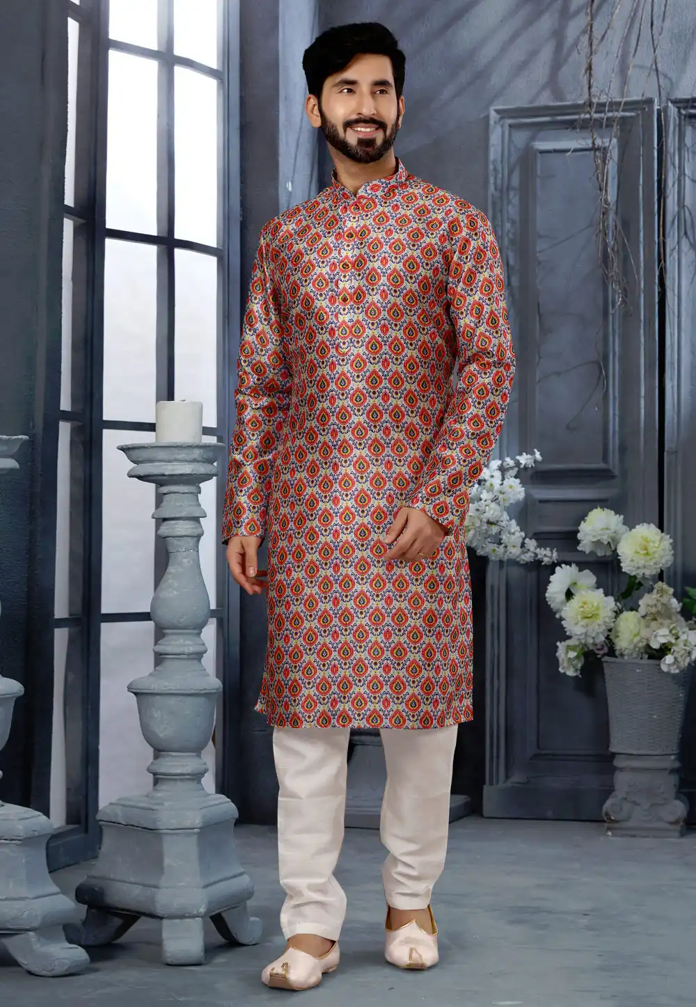 Off White Silk Kurta Pajama 250440