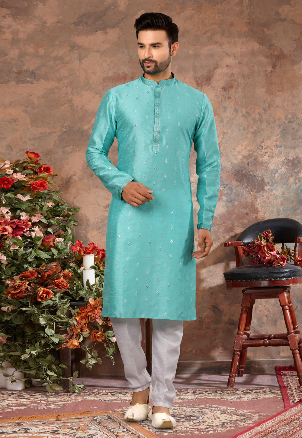 Sky Blue Silk Kurta Pajama 250441