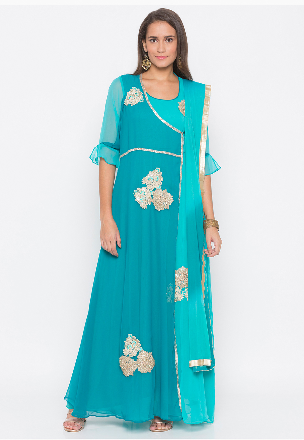 Sky Blue Georgette Readymade Anarkali Suit 235556