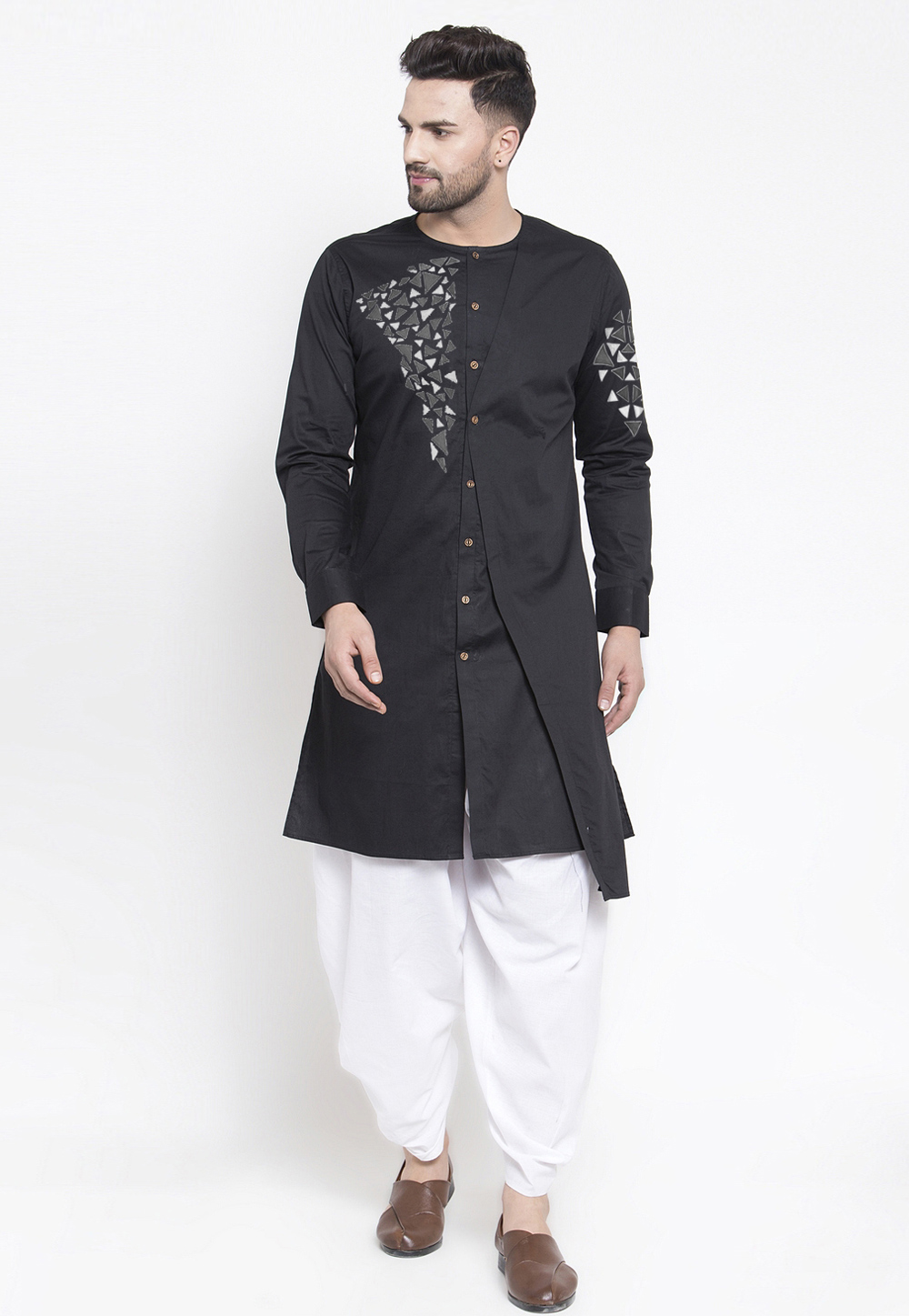 Black Cotton Dhoti Kurta 236174