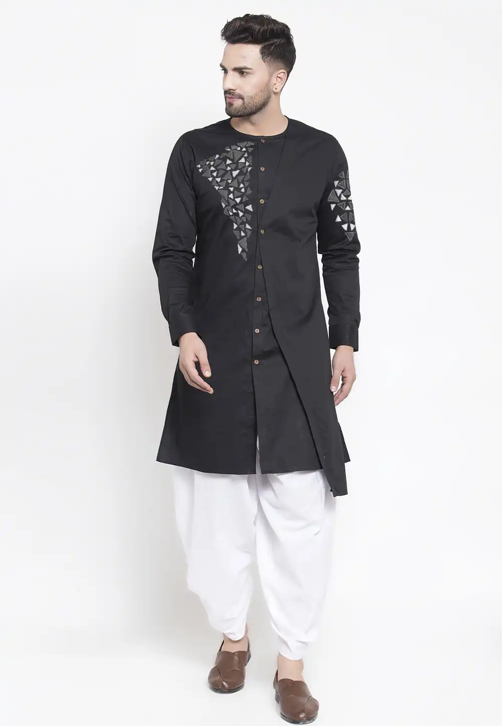 Black Cotton Dhoti Kurta 236174