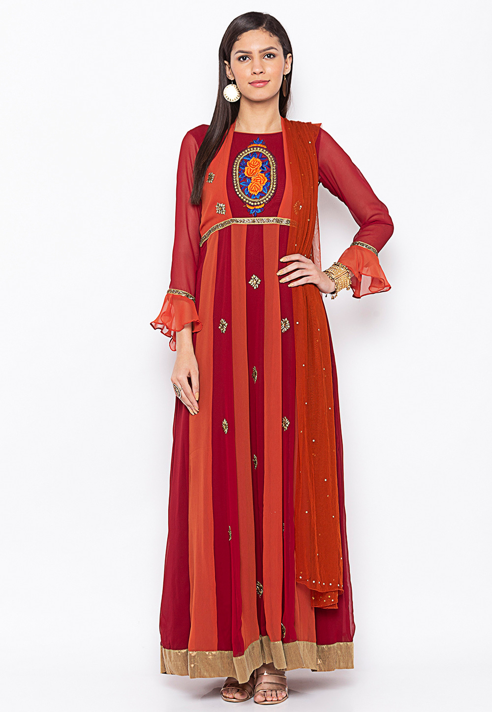 Maroon Georgette Readymade Anarkali Suit 235557
