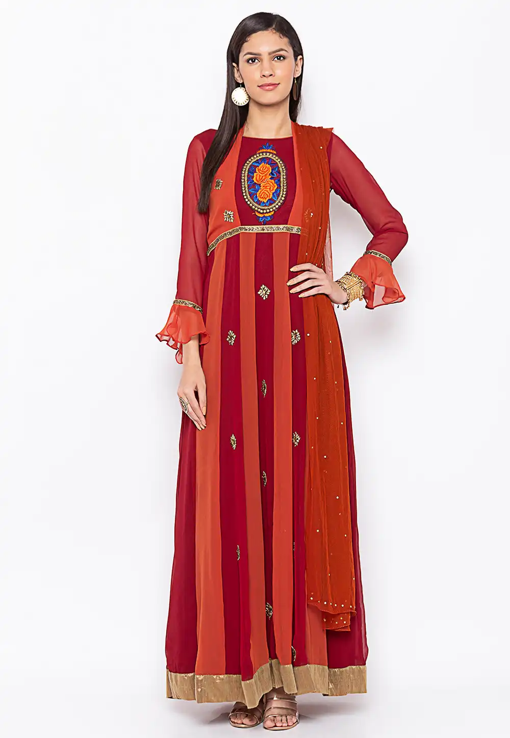 Maroon Georgette Readymade Anarkali Suit 235557