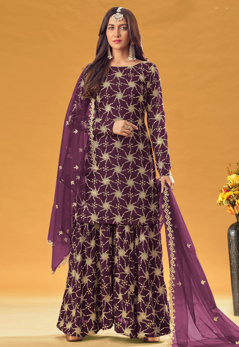 Purple Georgette Palazzo Suit 245947
