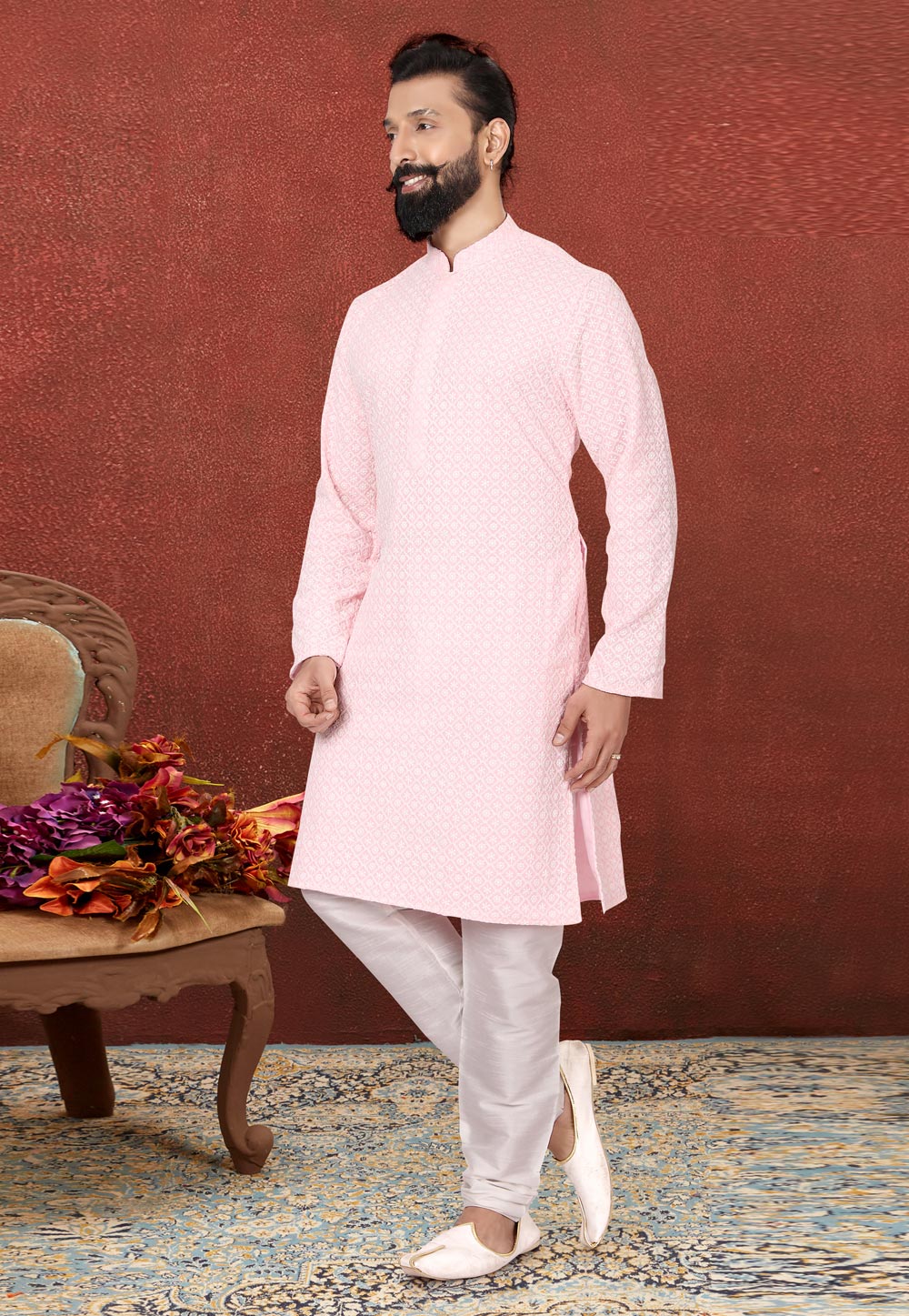 Pink Georgette Lakhnavi Kurta Pajama 240410