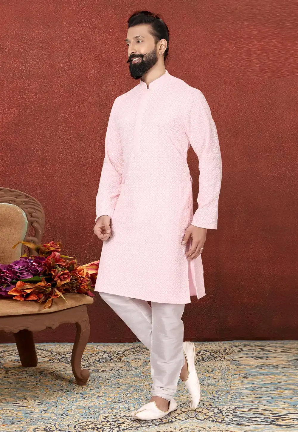 Pink Georgette Lakhnavi Kurta Pajama 240410
