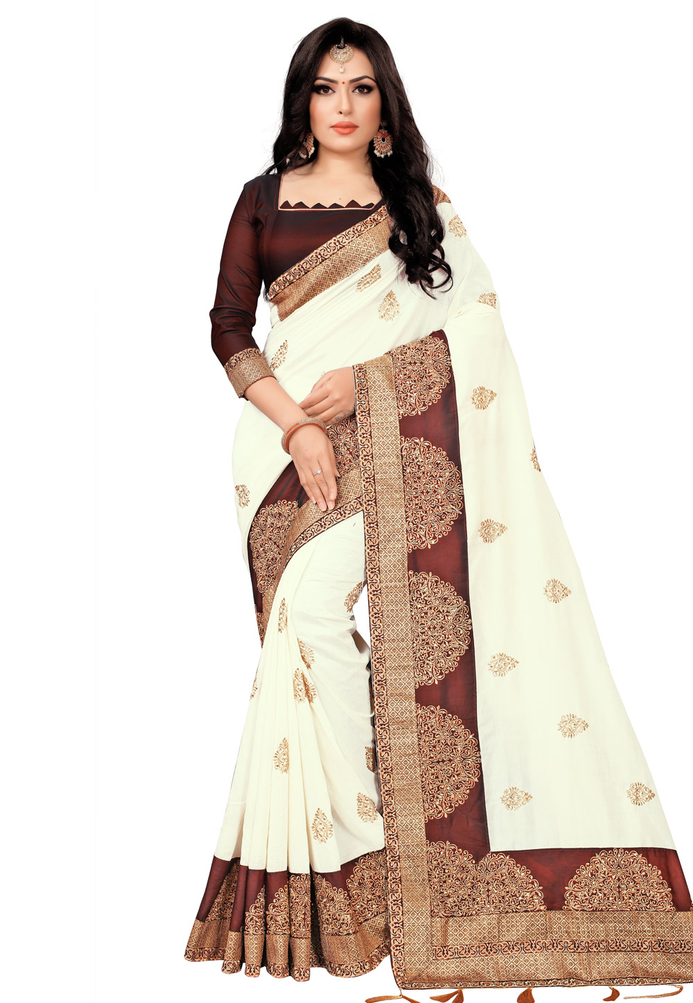Cream Silk Saree With Blouse 201633