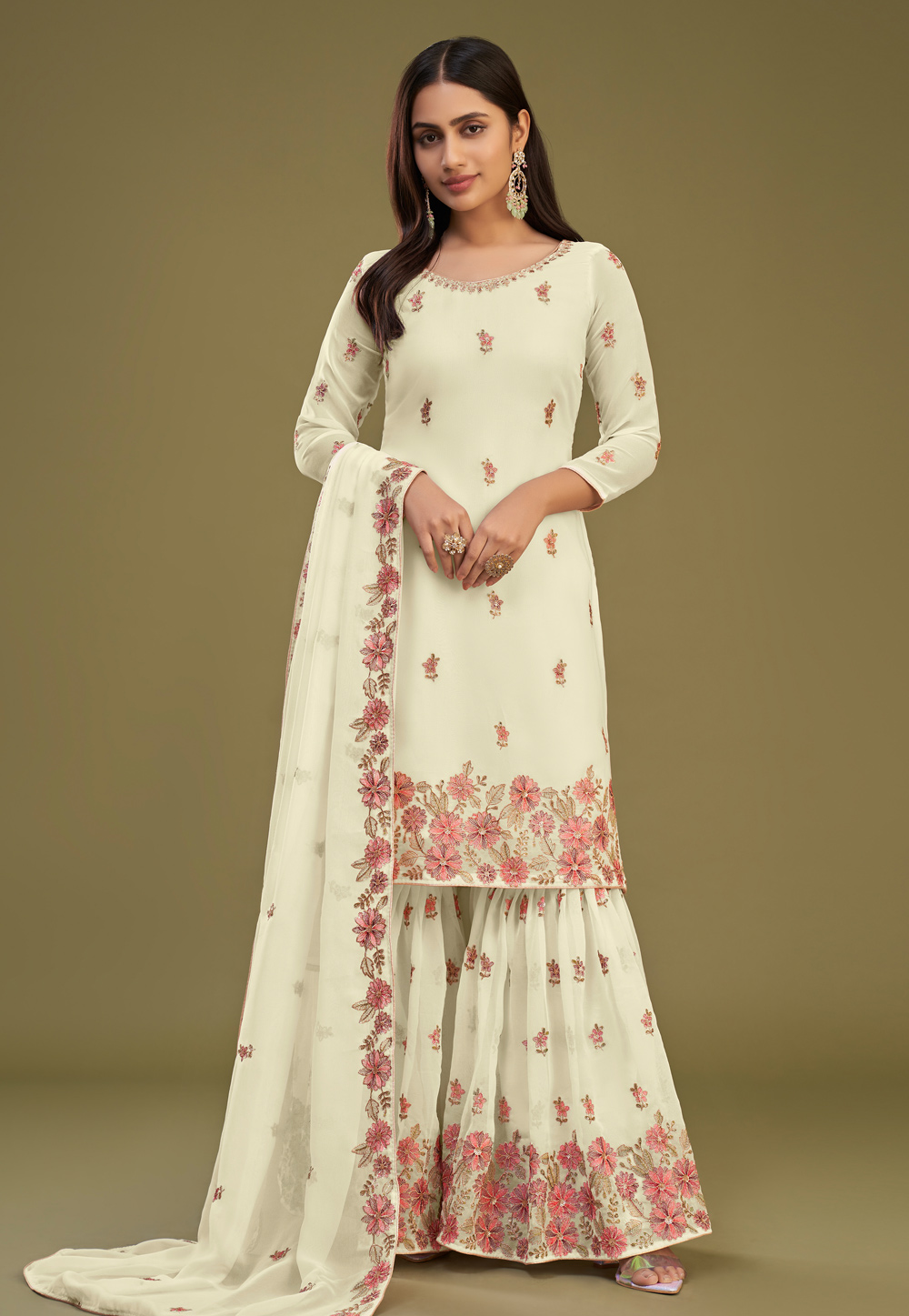 Cream Georgette Sharara Suit 274968