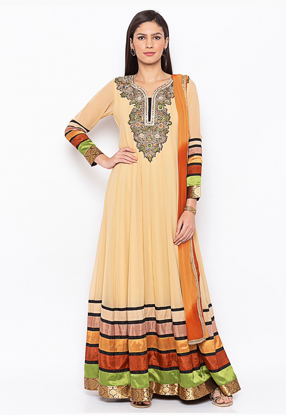 Beige Georgette Readymade Long Anarkali Suit 246147