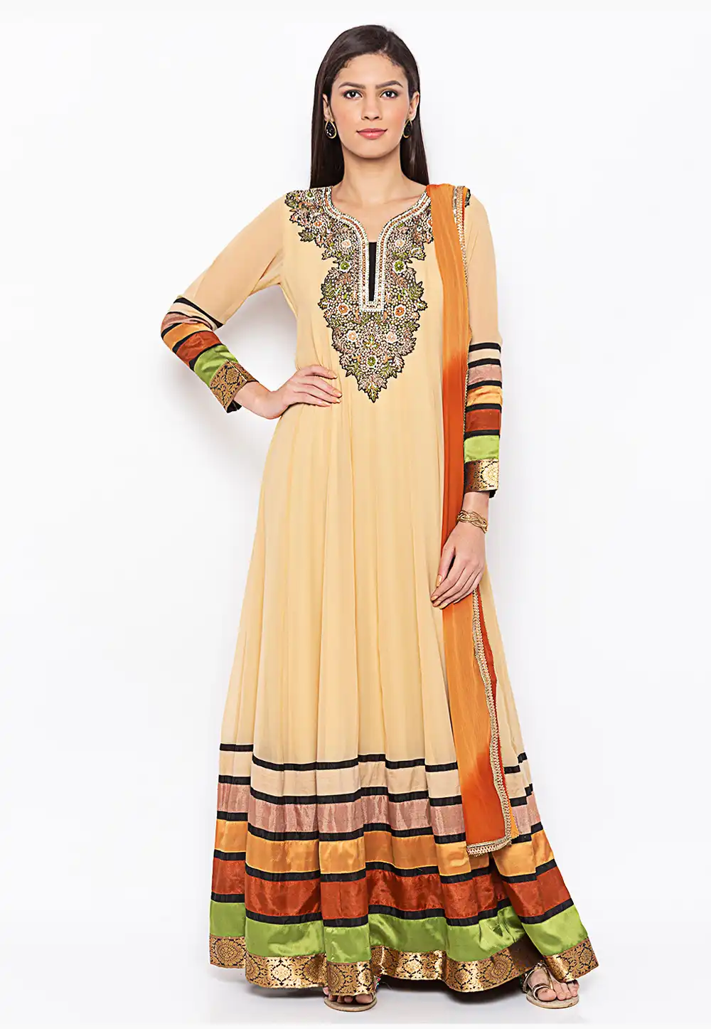 Beige Georgette Readymade Long Anarkali Suit 246147
