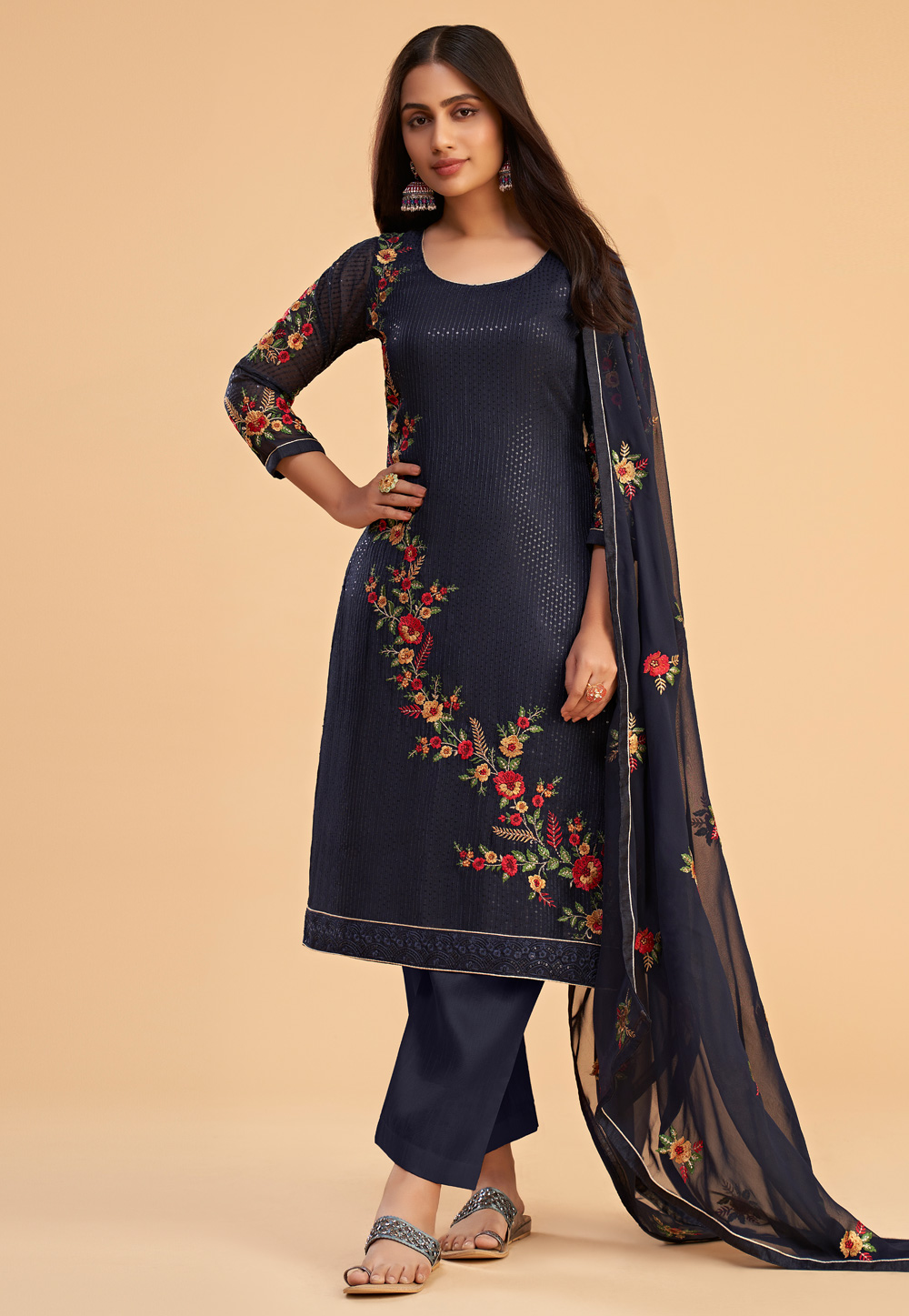 Navy Blue Georgette Pakistani Suit 261550