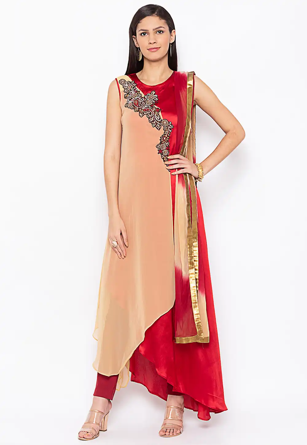 Maroon Georgette Readymade Asymmetrical Suit 239422
