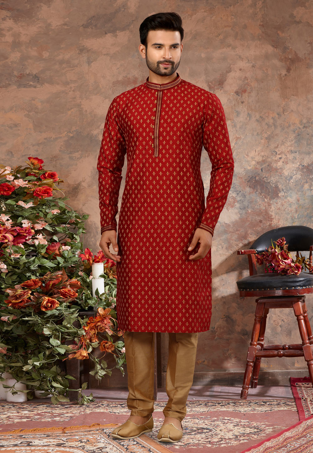 Maroon Silk Kurta Pajama 250447