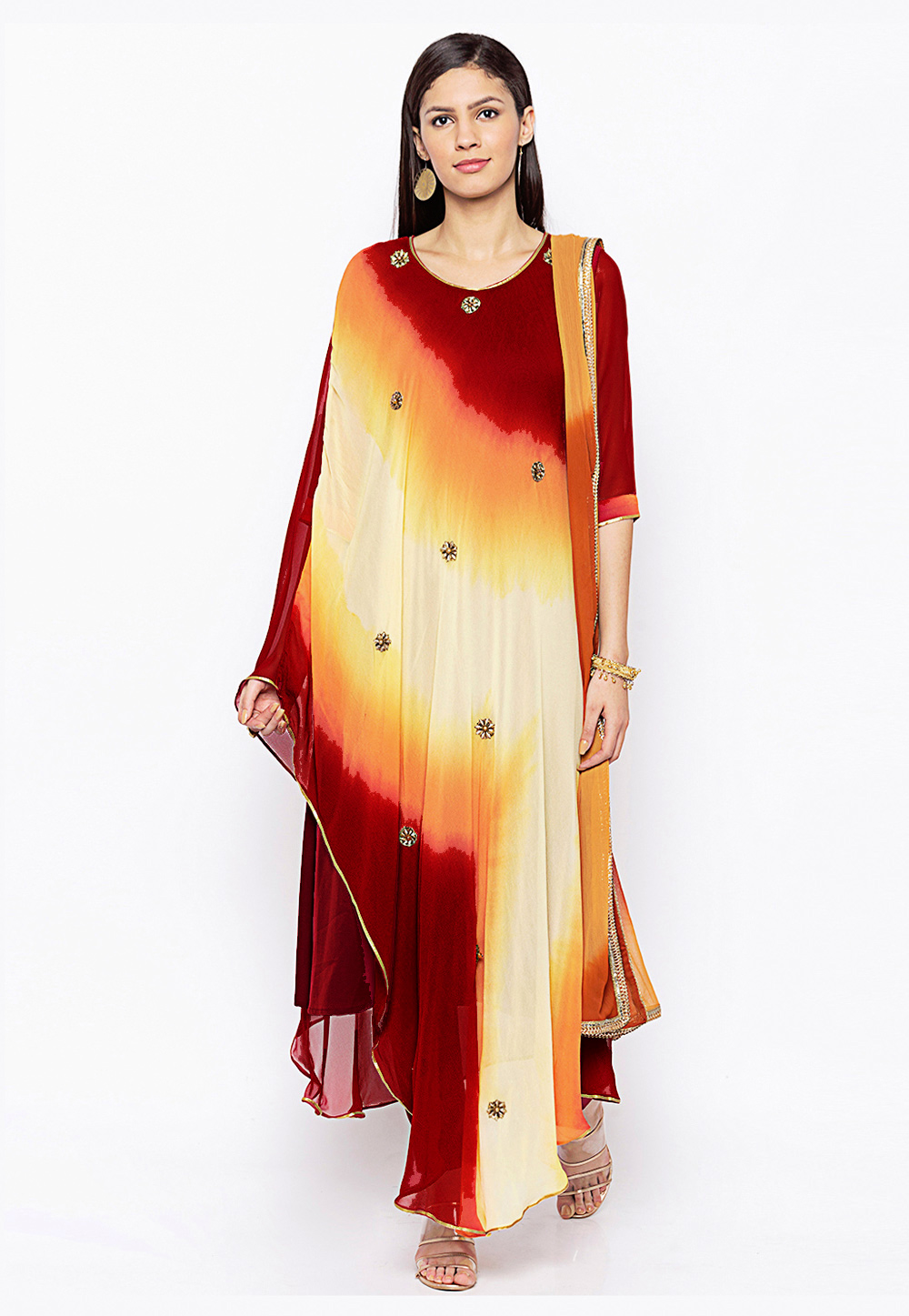 Maroon Georgette Readymade Pant Style Suit 223503