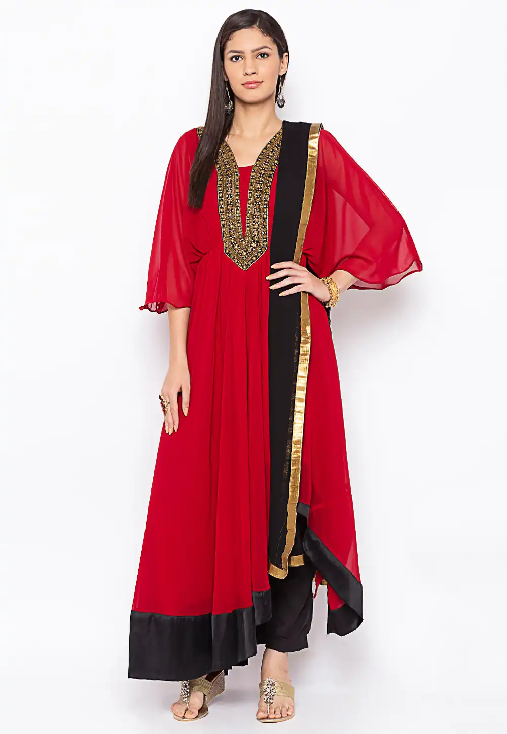 Maroon Georgette Readymade Asymmetrical Suit 239423