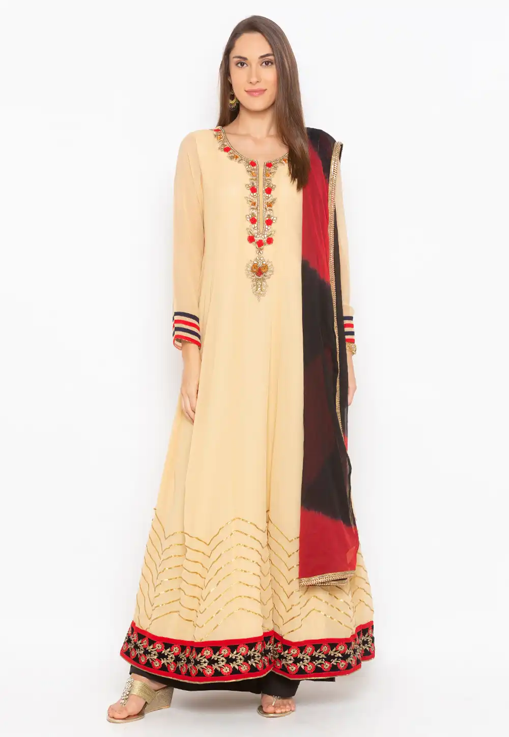 Beige Georgette Readymade Long Anarkali Suit 246149