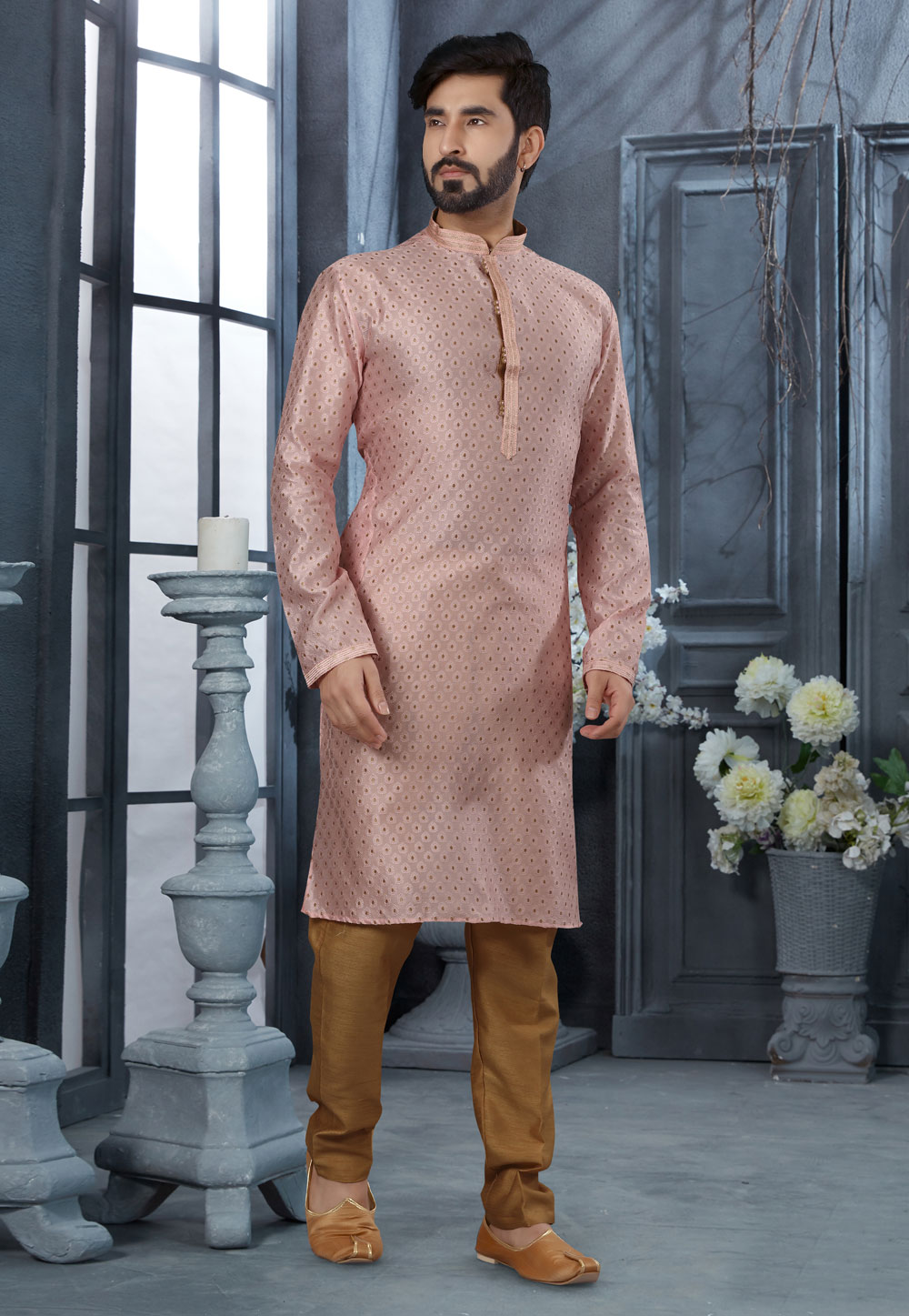 Pink Jacquard Kurta Pajama 250452