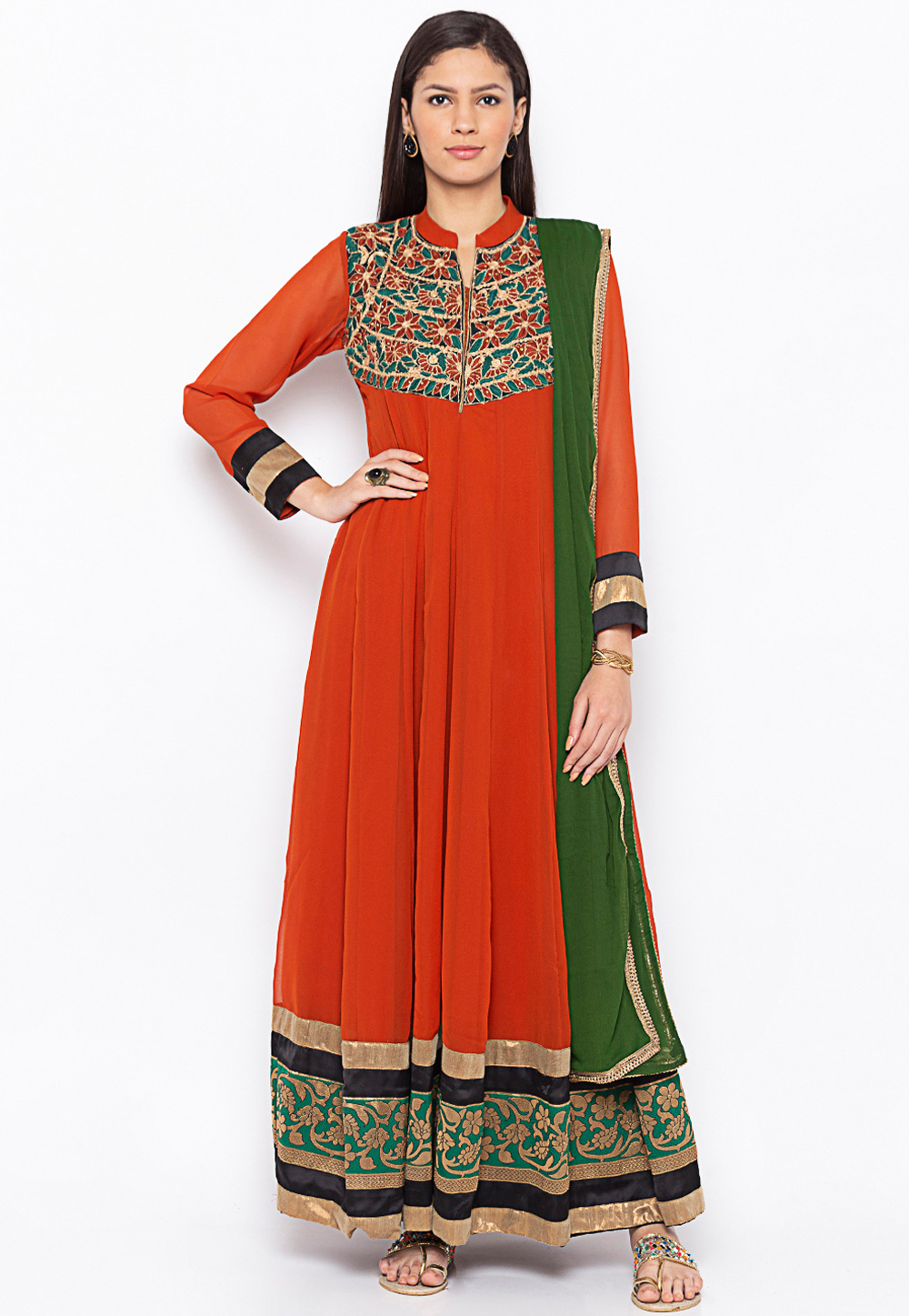 Rust Georgette Readymade Anarkali Suit 239424