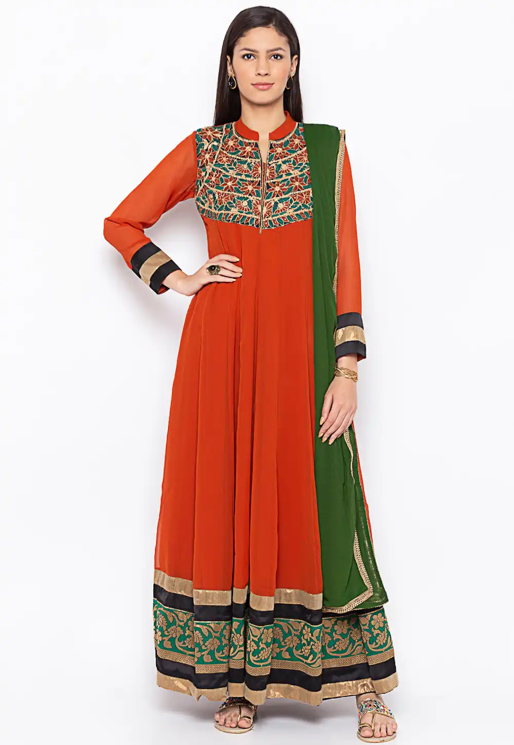 Rust Georgette Readymade Anarkali Suit 239424