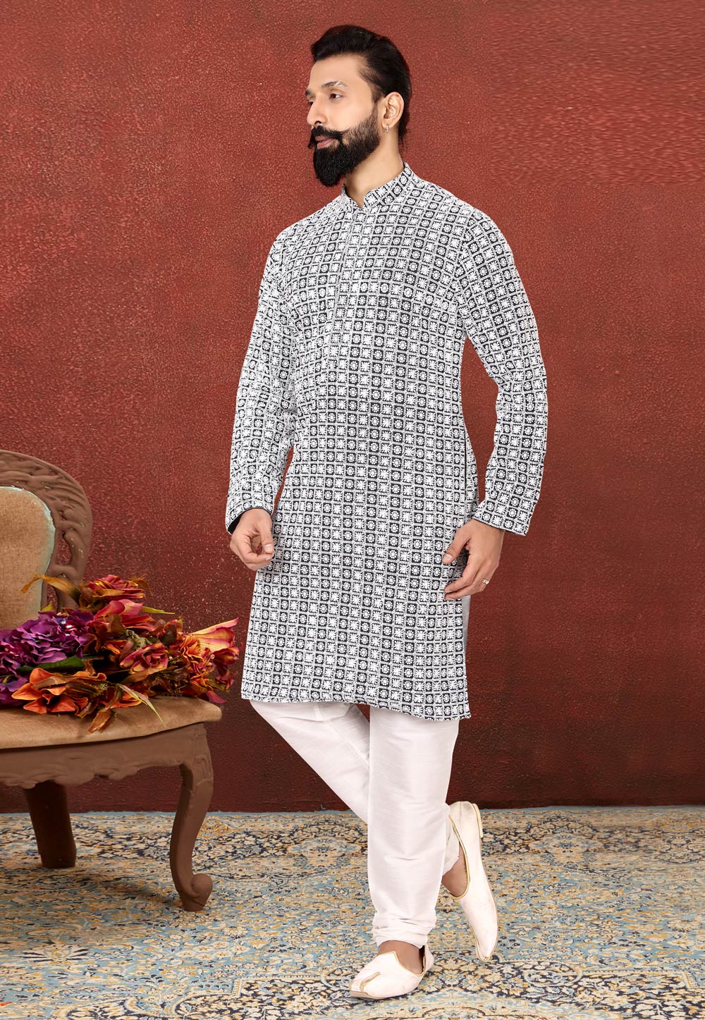 Grey Georgette Lakhnavi Kurta Pajama 240411