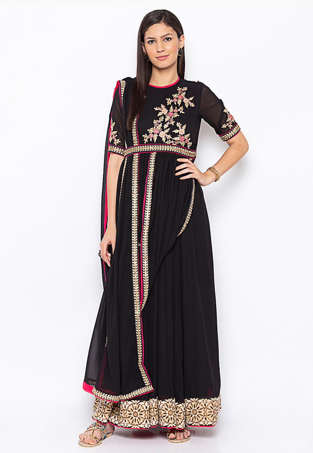 Black Georgette Readymade Anarkali Suit 235558