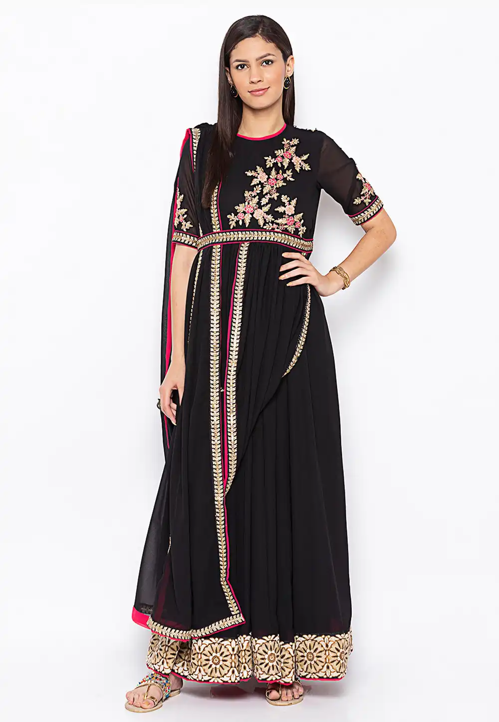 Black Georgette Readymade Anarkali Suit 235558