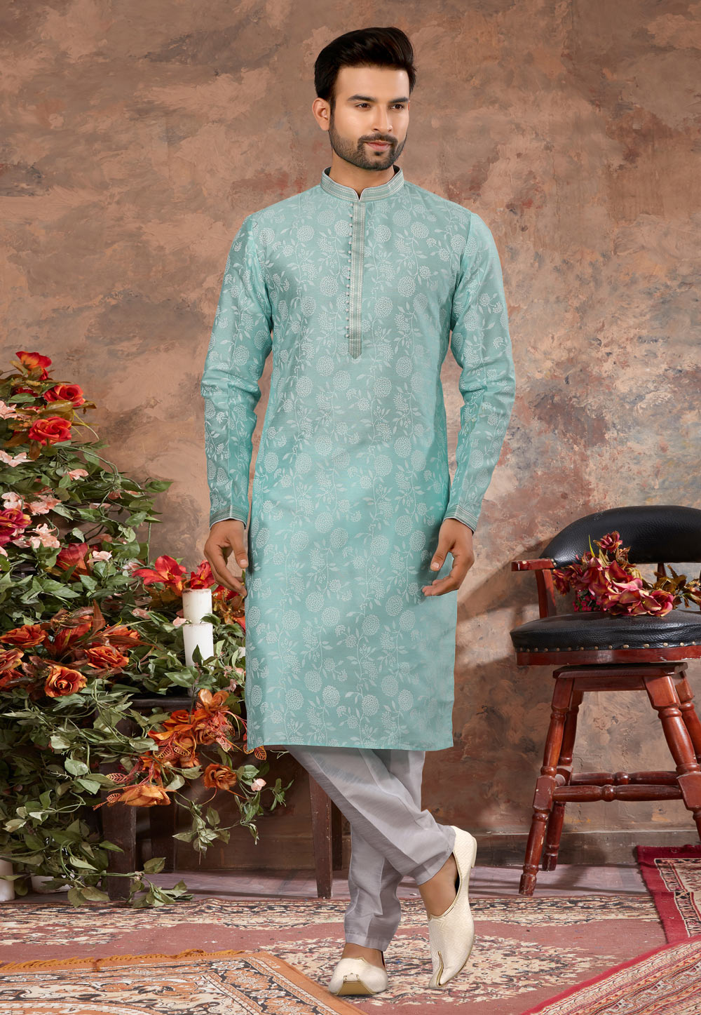 Sky Blue Silk Kurta Pajama 250457