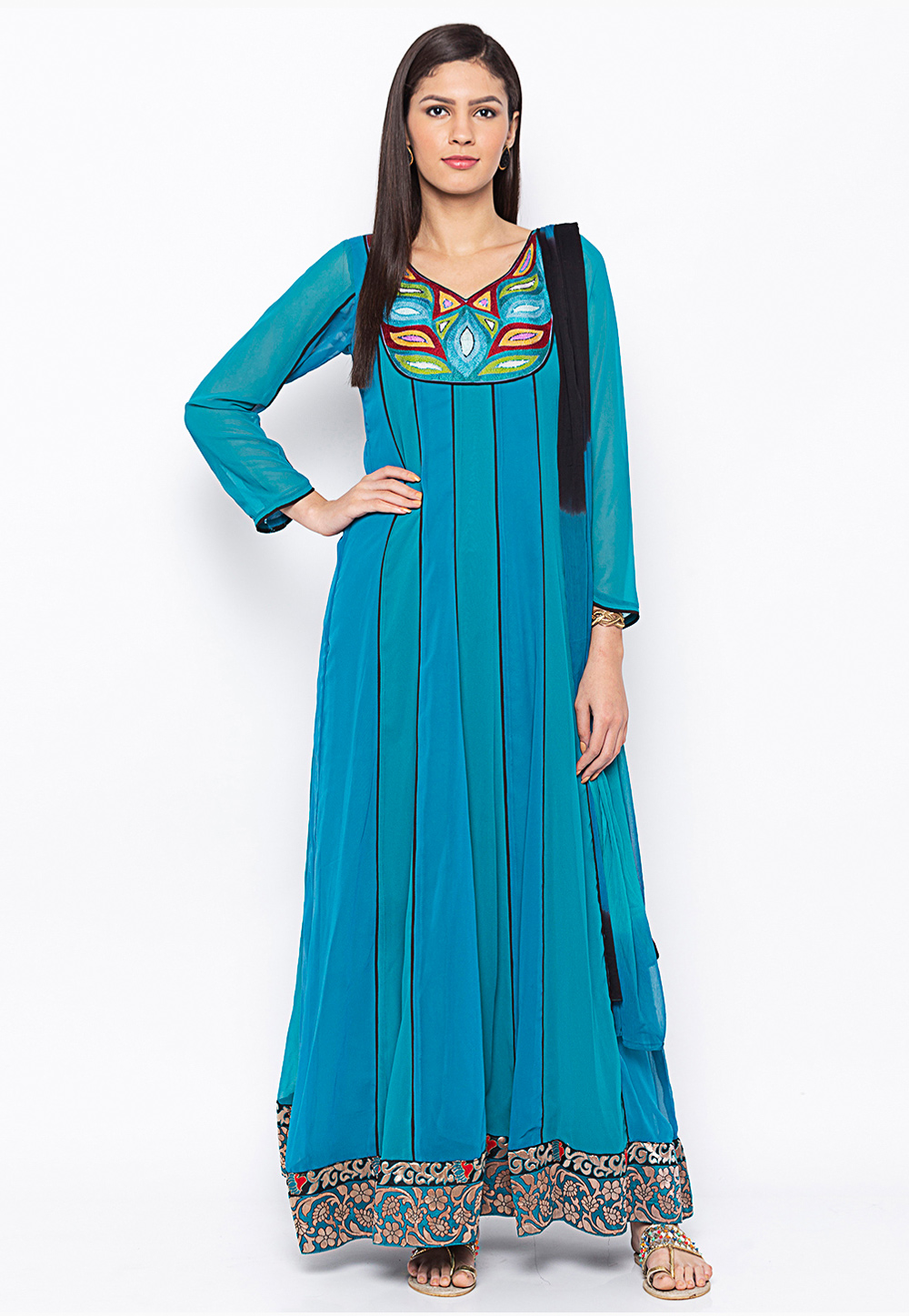Sky Blue Georgette Readymade Long Anarkali Suit 246151