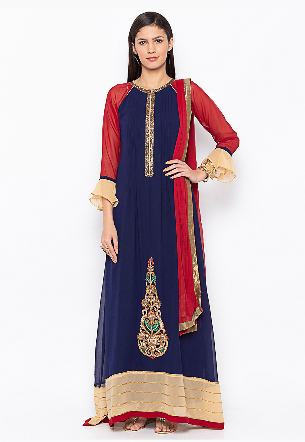 Navy Blue Georgette Readymade Long Anarkali Suit 246152