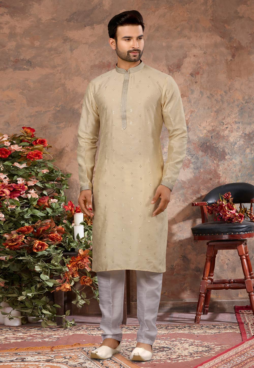 Beige Silk Kurta Pajama 250463